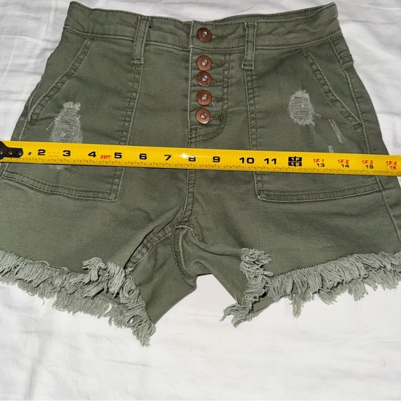 *3 for $15* NOBO Olive Green Distressed High Rise Button Fly Denim Shorts S 1 - Picture 9 of 9